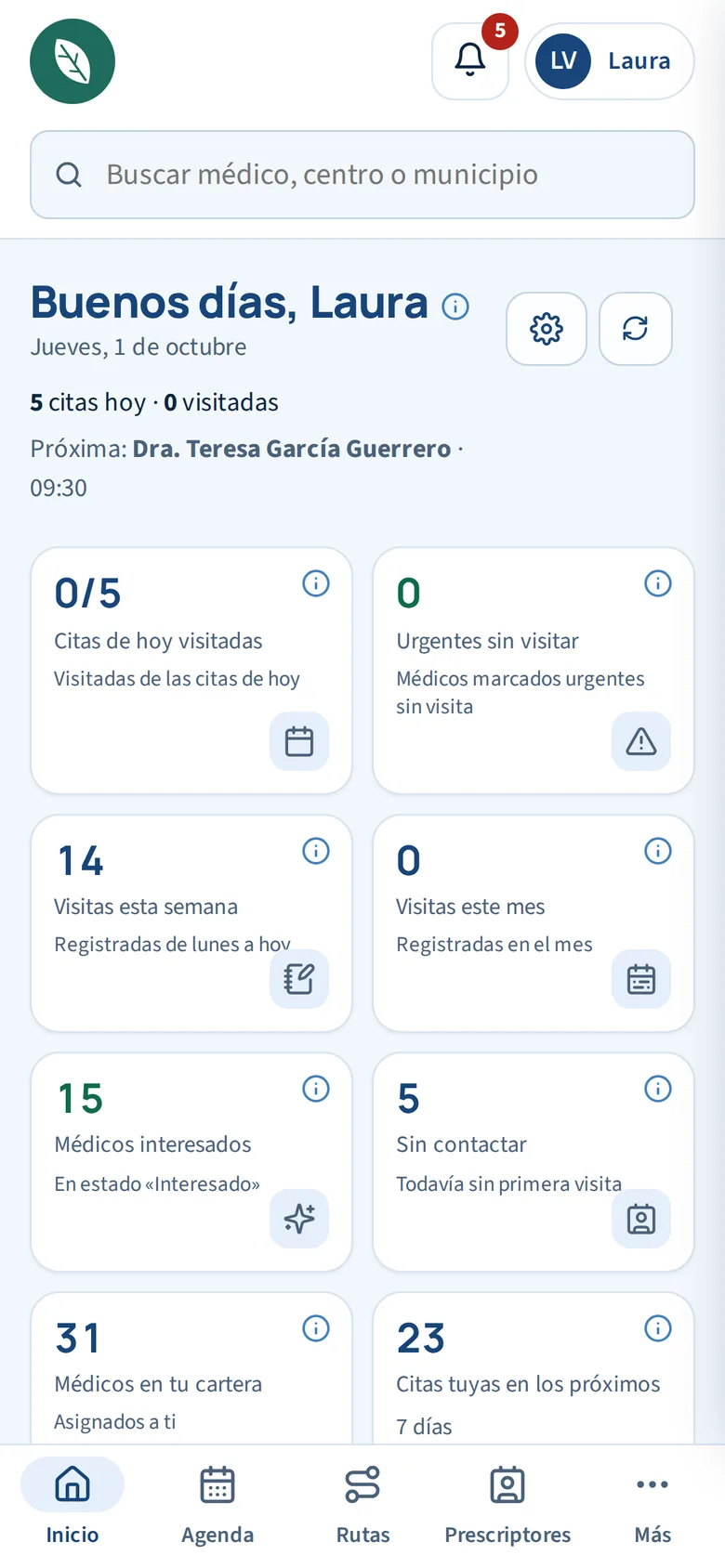 Inicio de la app en el móvil